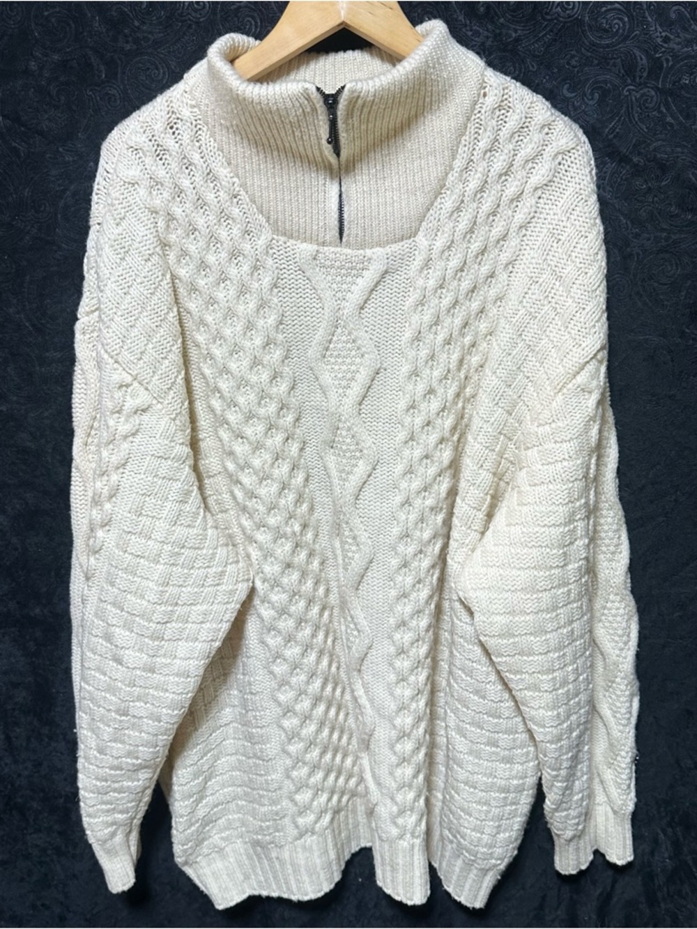 NWOT SAOL 100% merino wool Cream Cable-Knit Half-Zip Turtleneck Sweater XXXL